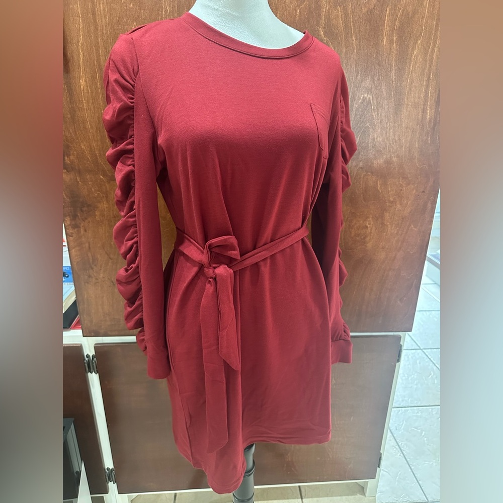 Elegant Red Ruffle Sleeve Dress